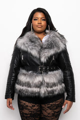 PLUS AZALEA WANG WAIST LINED FUR MOTO JACKET
