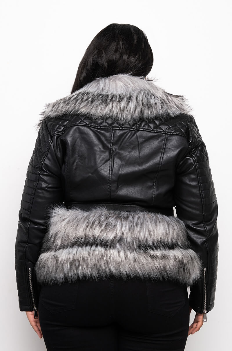 PLUS AZALEA WANG WAIST LINED FUR MOTO JACKET