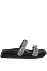 AZALEA WANG NIKOLINA EMBELLISHED FLAT SLIP ON SANDAL IN BLACK