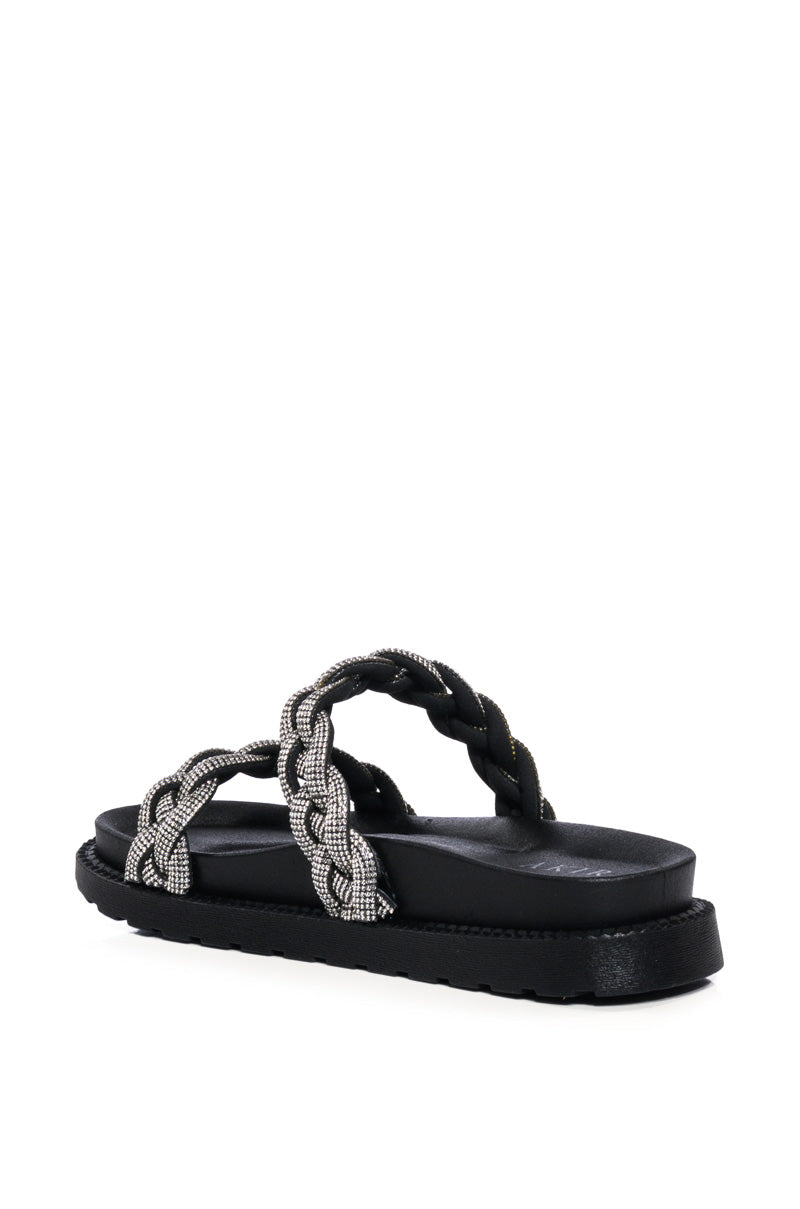 AZALEA WANG NIKOLINA EMBELLISHED FLAT SLIP ON SANDAL IN BLACK
