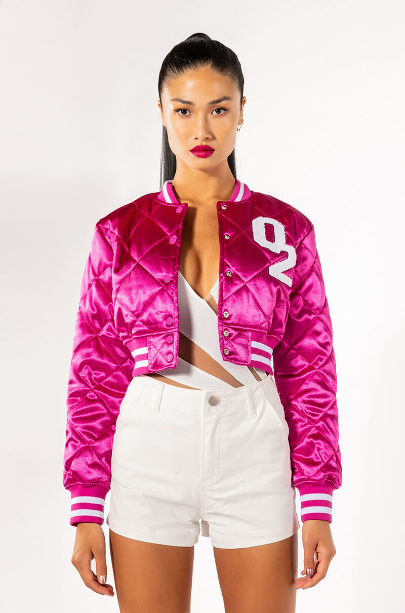 NO CAP CROPPED SATIN BOMBER