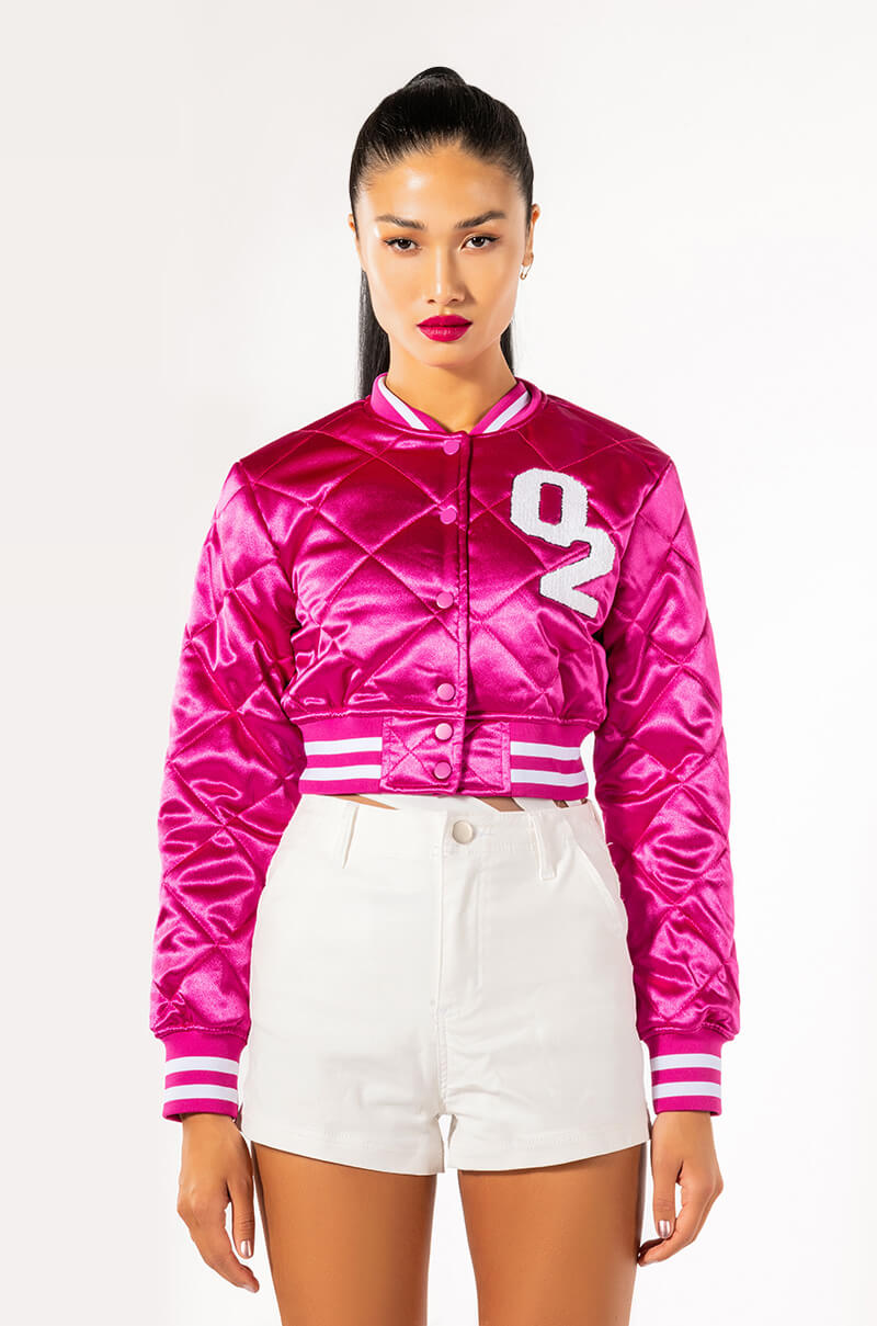 NO CAP CROPPED SATIN BOMBER