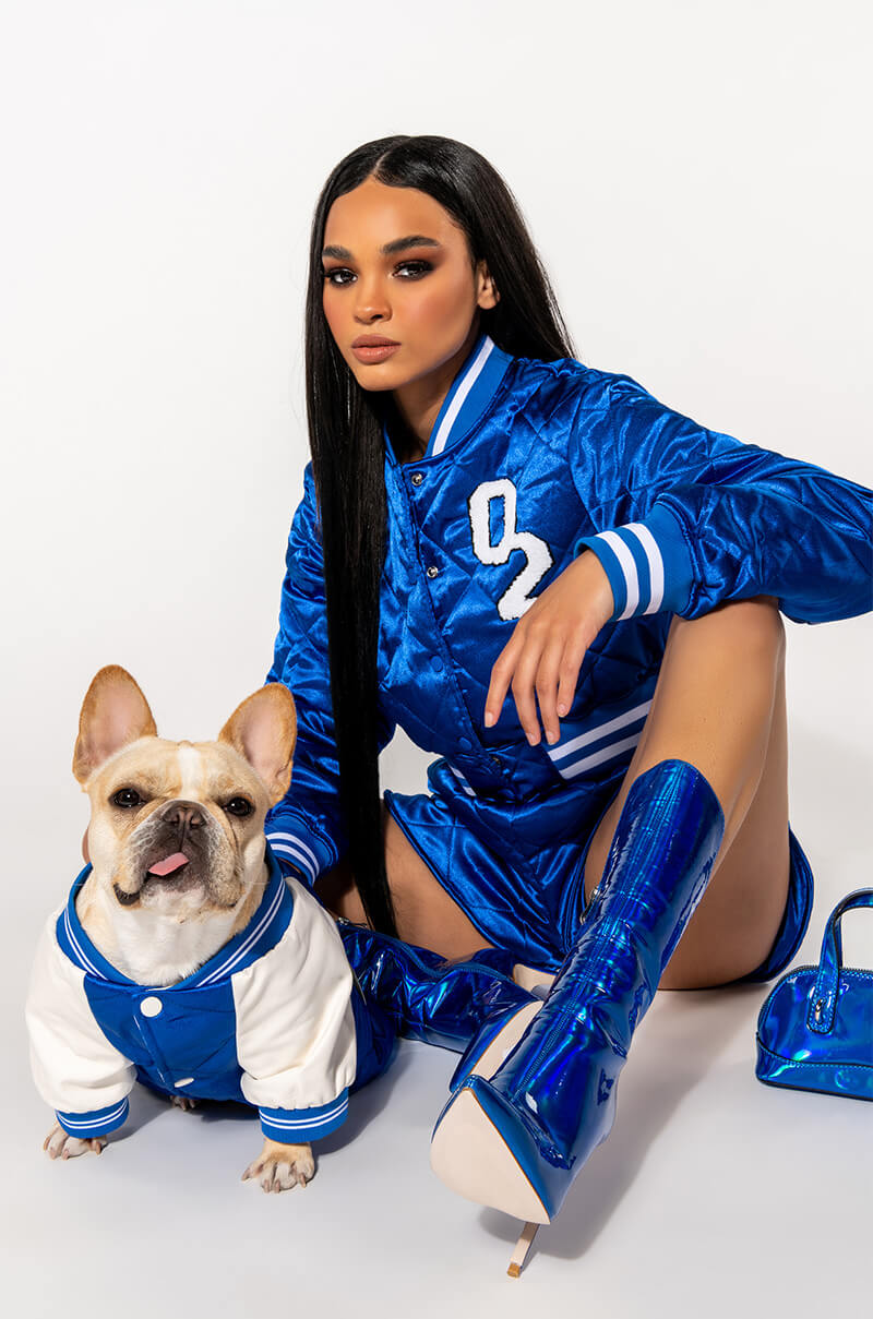 NO CAP CROPPED SATIN VARSITY BOMBER