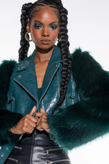 AZALEA WANG NOLLA FAUX FUR ARMS CROC MOTO JACKET