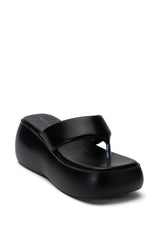 AZALEA WANG ODETTE PU FLATFROM SANDAL IN BLACK
