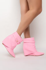 AZALEA WANG OFF THE GRID WEDGE BOOTIE IN LIGHT PINK