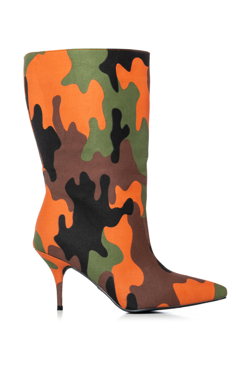 AZALEA WANG ORSON ORANGE CAMO BOOTIE