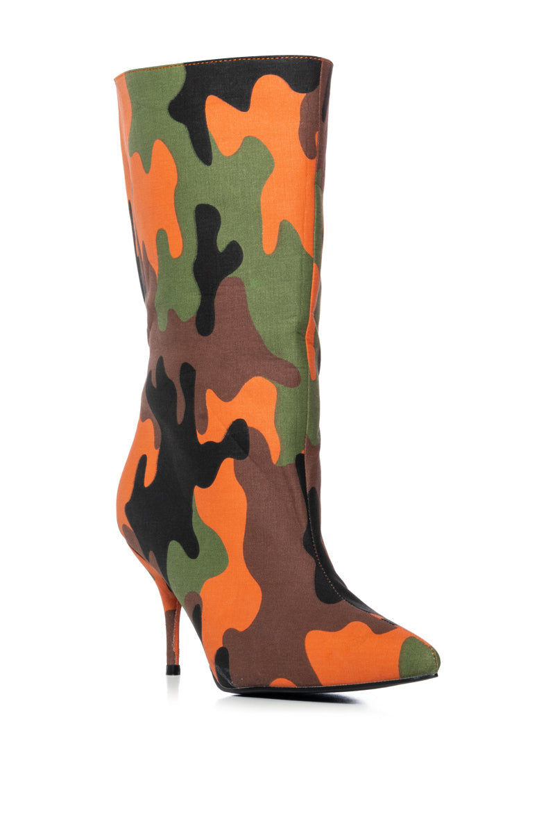 AZALEA WANG ORSON ORANGE CAMO BOOTIE