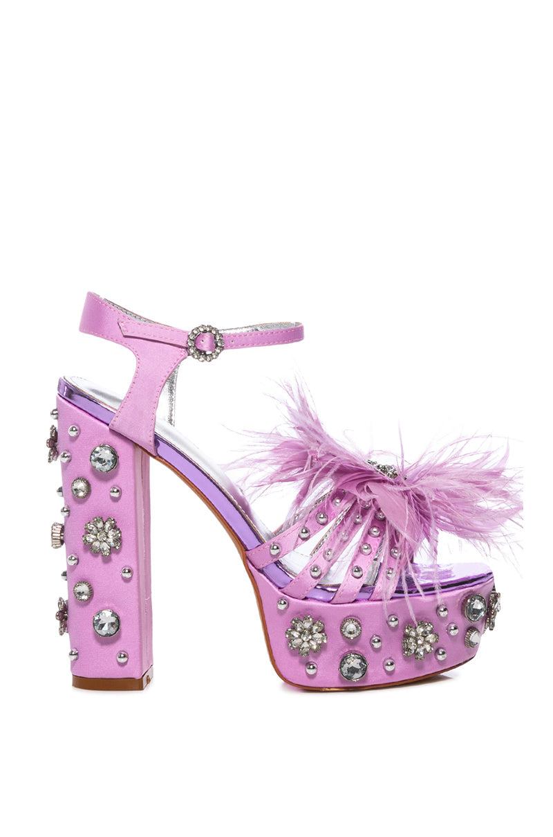 AZALEA WANG KIKI EMBELLISHED CHUNKY SANDAL IN PURPLE
