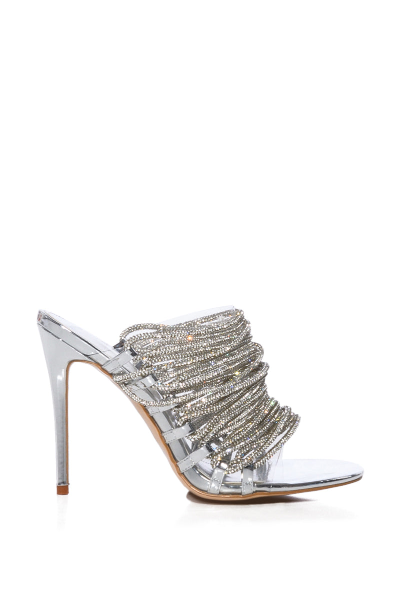 AZALEA WANG PAPRIKA EMBELLISHED STILETTO SANDAL IN SILVER