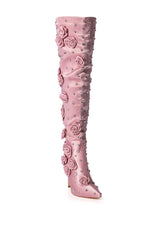 AZALEA WANG PATTIE EMBELLISHED SATIN BOOT IN PINK