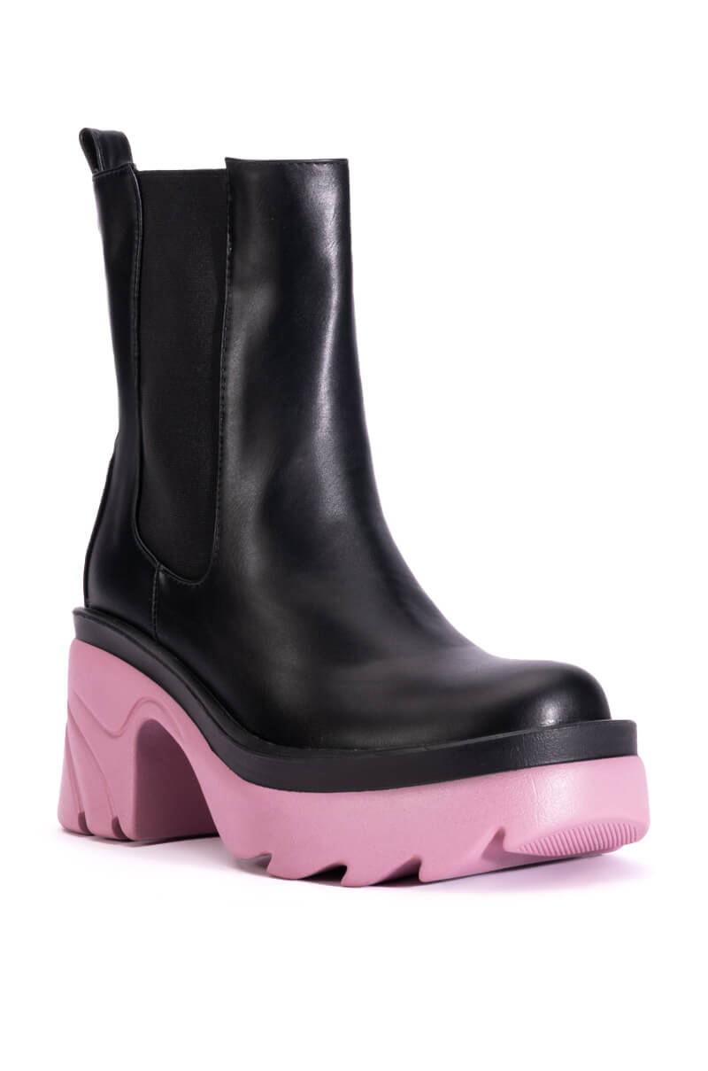 AZALEA WANG PRIMROSE PURPLE SOLE CHUNKY BOOTS IN BLACK