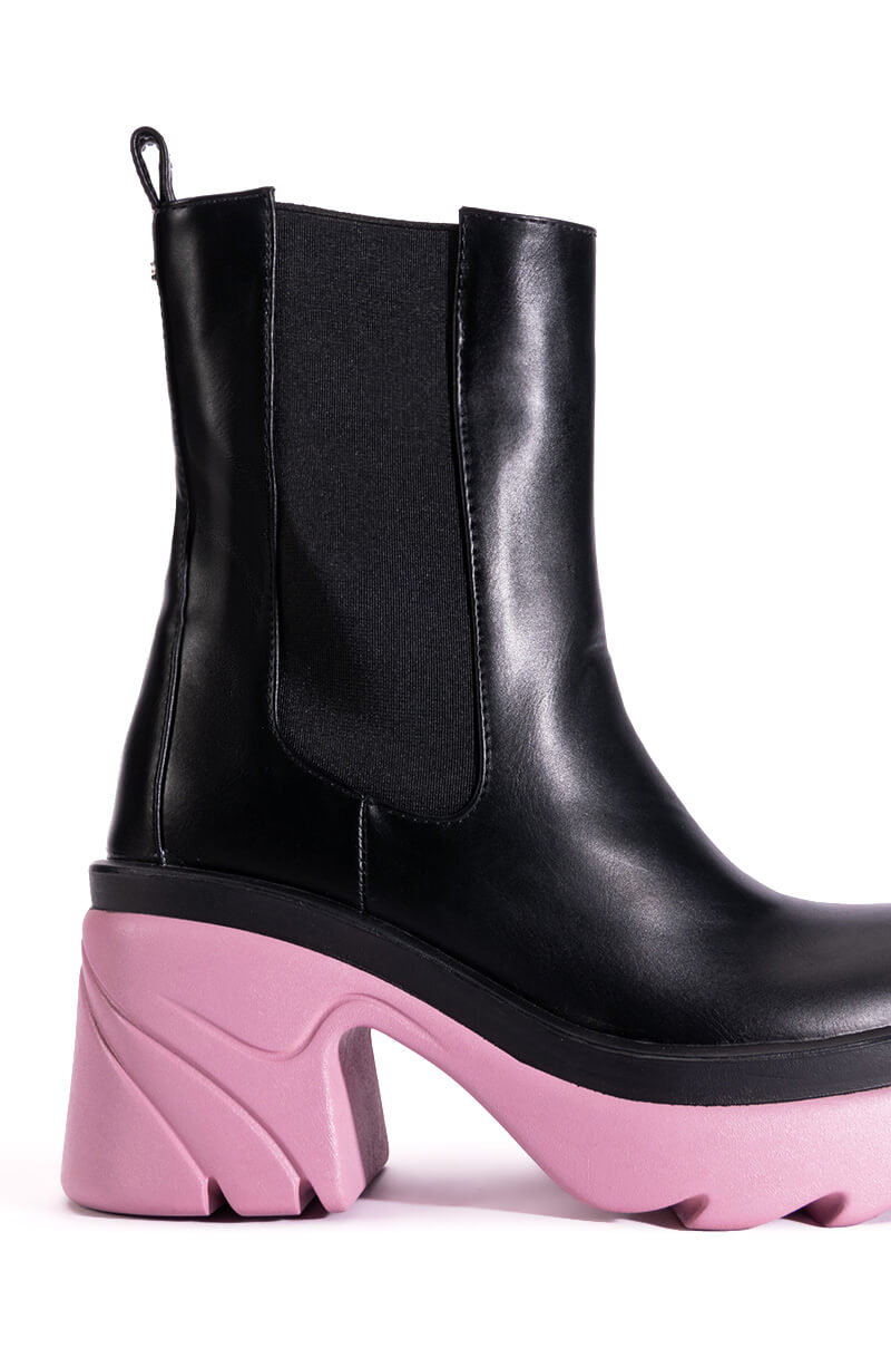 AZALEA WANG PRIMROSE PURPLE SOLE CHUNKY BOOTS IN BLACK