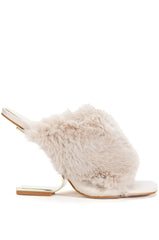AZALEA WANG REMI FUR WEDGE SANDAL IN TAUPE