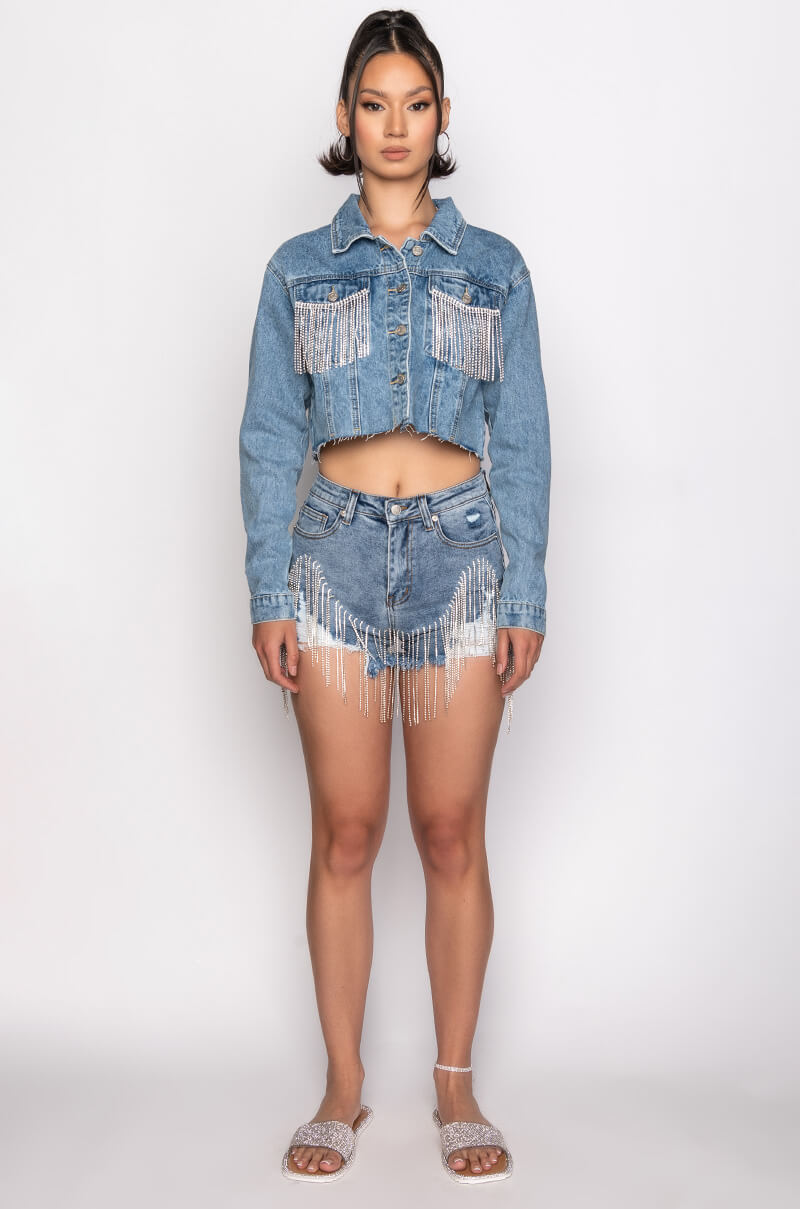 AZALEA WANG JULES DENIM WITH RHINESTONES