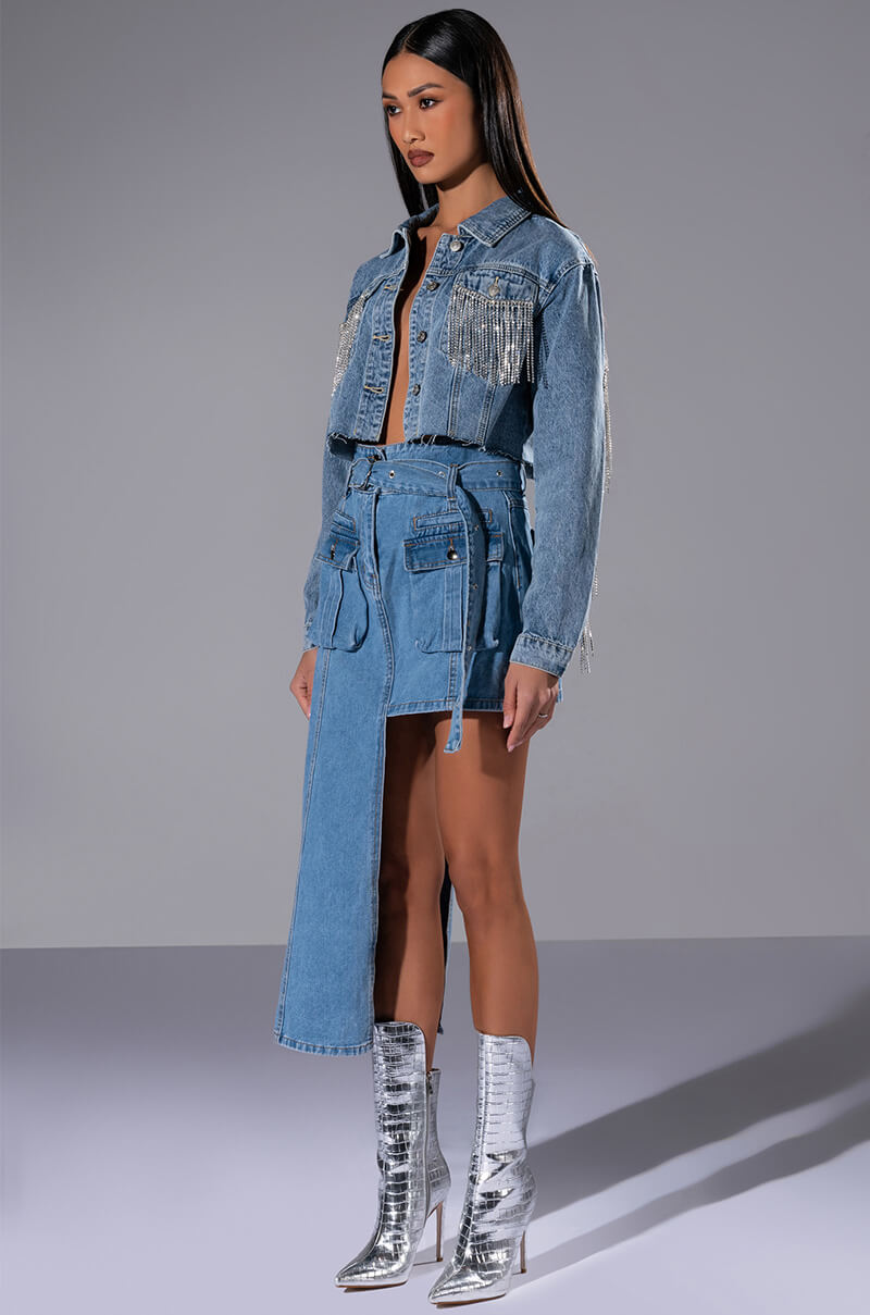 AZALEA WANG JULES DENIM WITH RHINESTONES