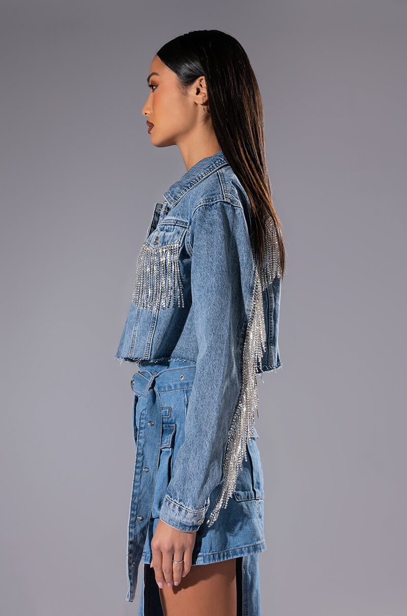 AZALEA WANG JULES DENIM WITH RHINESTONES