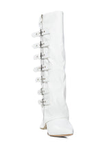 AZALEA WANG RISNA WHITE BUCKLE DETAIL WEDGE BOOT