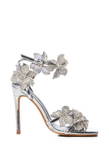 AZALEA WANG ROMI EMBELLISHED FLOWER SANDAL IN SILVER