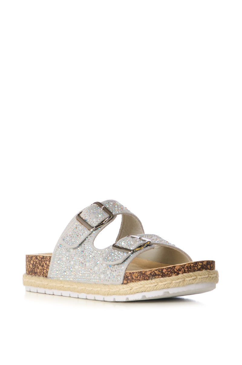 AZALEA WANG ROMILLY WHITE EMBELLISHED FLAT SANDAL