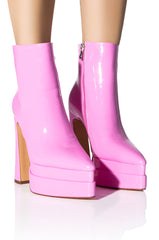 AZALEA WANG ROSETTE PINK PATENT CHUNKY BOOTIE