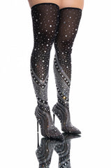 AZALEA WANG ROXY RHINESTONETHIGH HIGH STILETTO BOOT IN BLACK