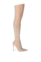 AZALEA WANG ROXY RHINESTONE THIGH HIGH STILETTO BOOT IN NUDE