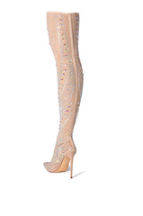 AZALEA WANG ROXY RHINESTONE THIGH HIGH STILETTO BOOT IN NUDE