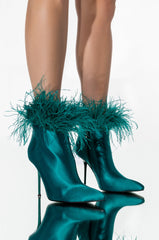 AZALEA WANG RUFFLE YOUR FEATHERS STILETTO BOOTIE IN GREEN
