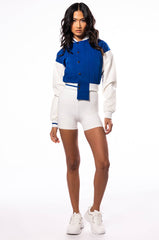 RUNNER FITTED CROP VARSITY BOMBER