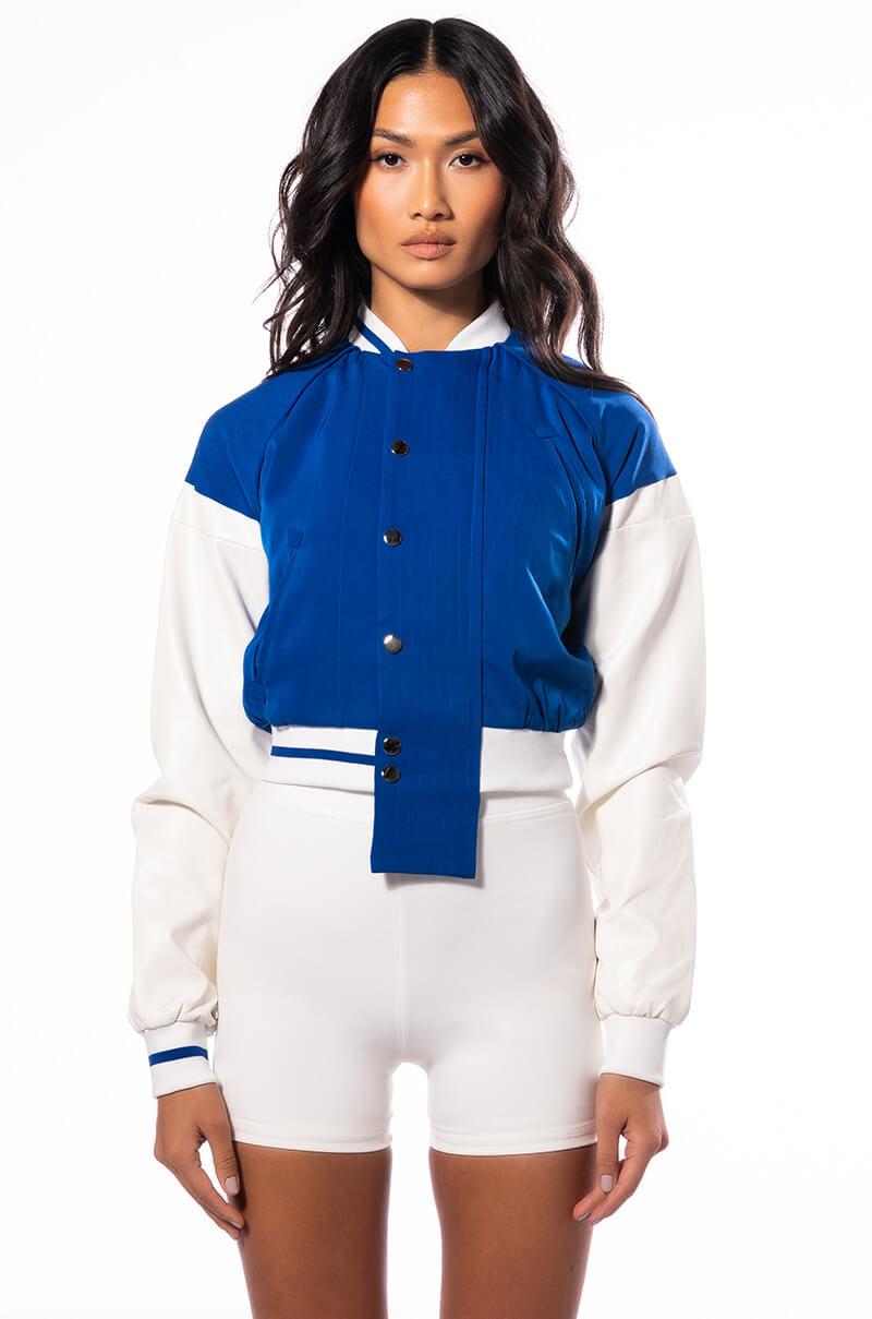 RUNNER FITTED CROP VARSITY BOMBER