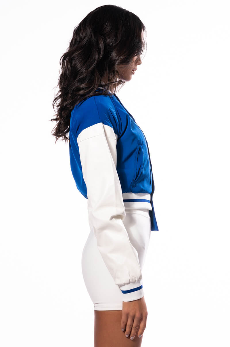 RUNNER FITTED CROP VARSITY BOMBER