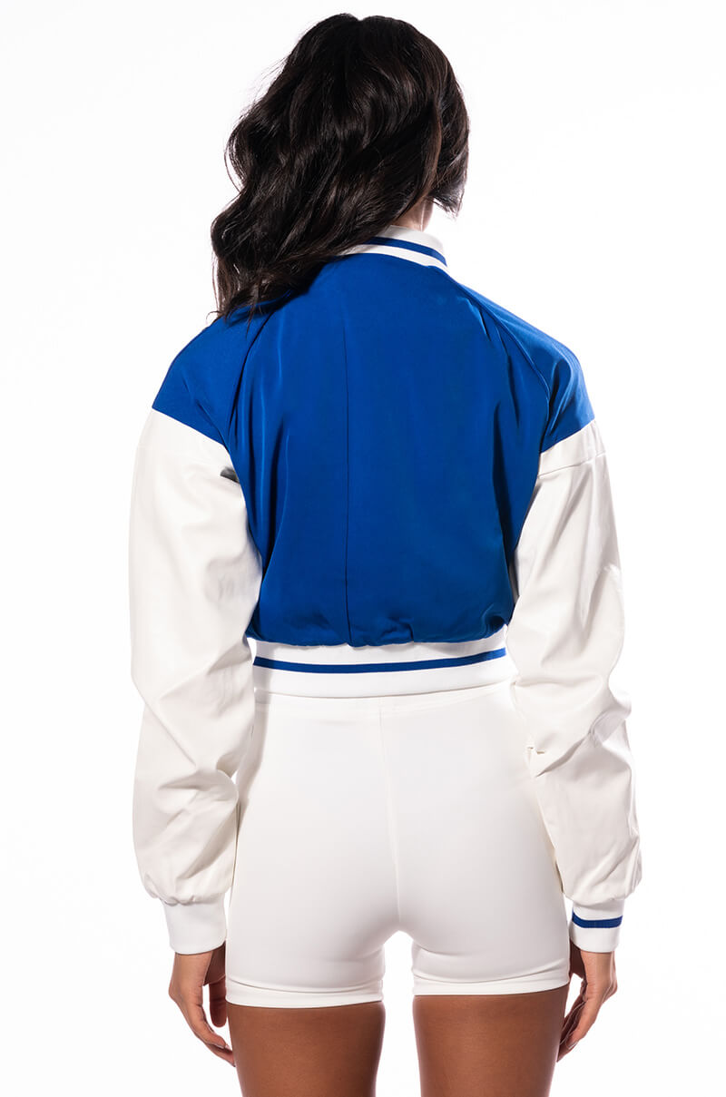 RUNNER FITTED CROP VARSITY BOMBER