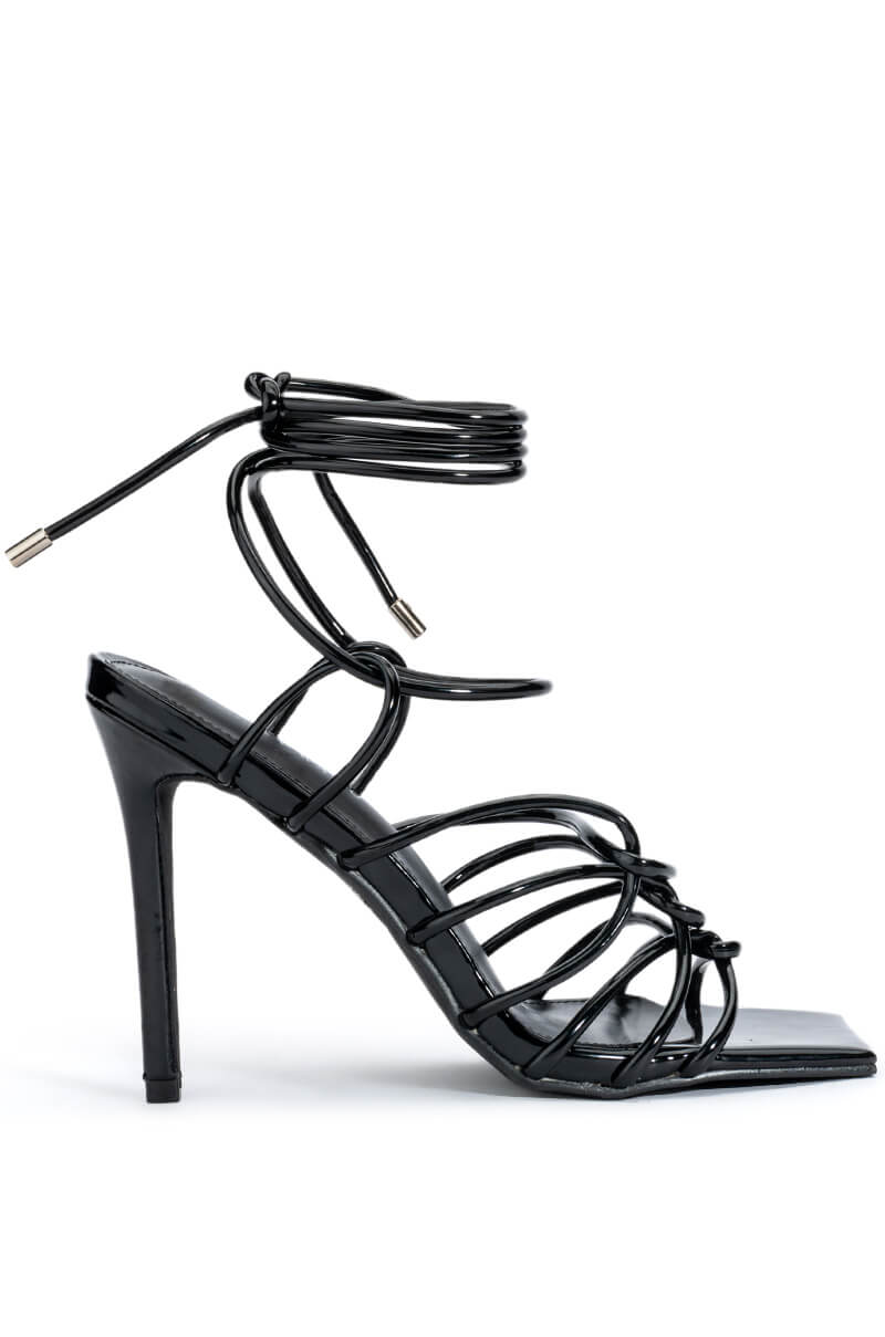 AZALEA WANG STRAPPY BLACK PATENT SANDAL