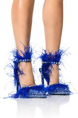 AZALEA WANG SEINE BLUE FEATHER AND DIAMOND EMBELLISHED PUMP