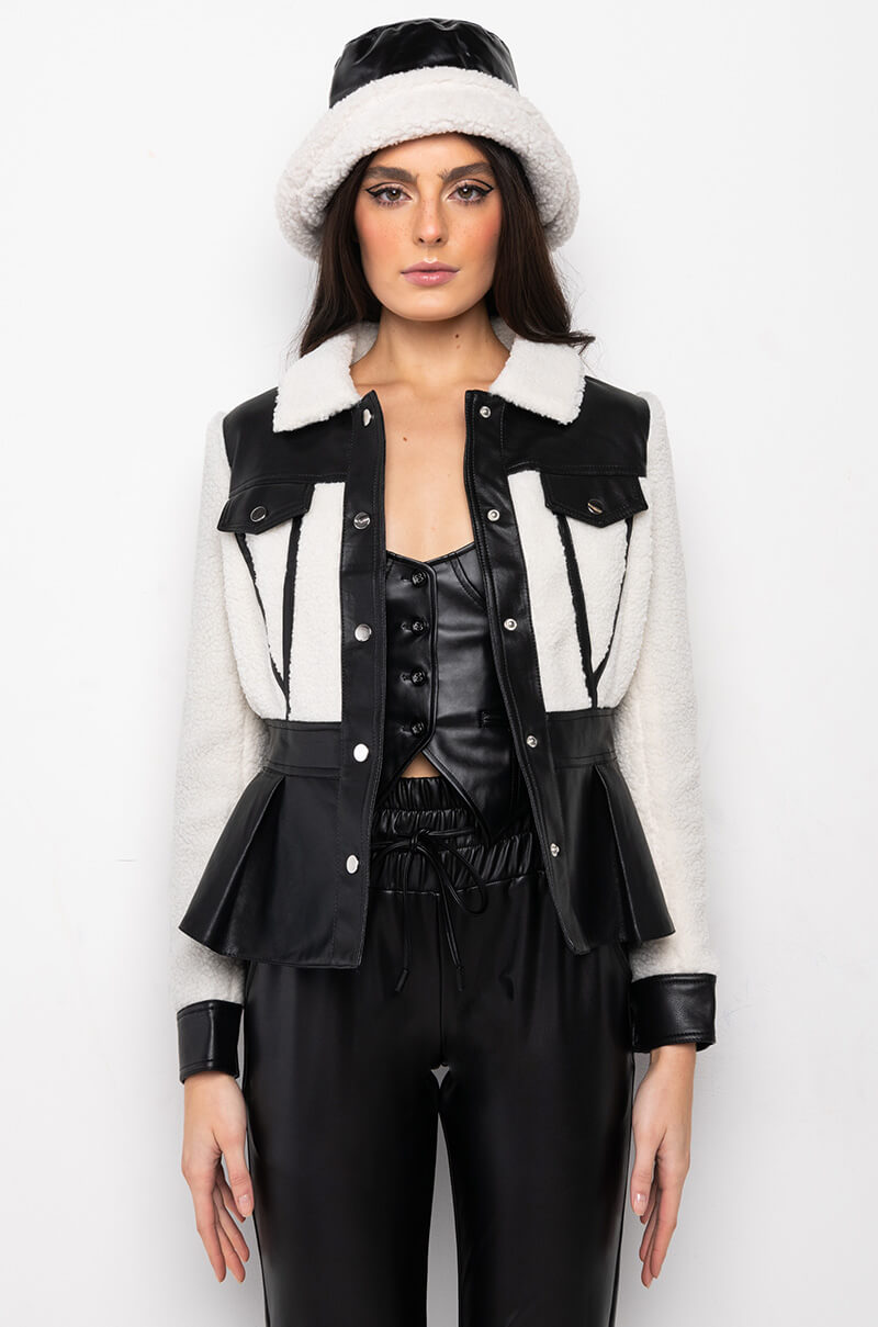 SHERPA MOTO TRIM PEPLUM JACKET