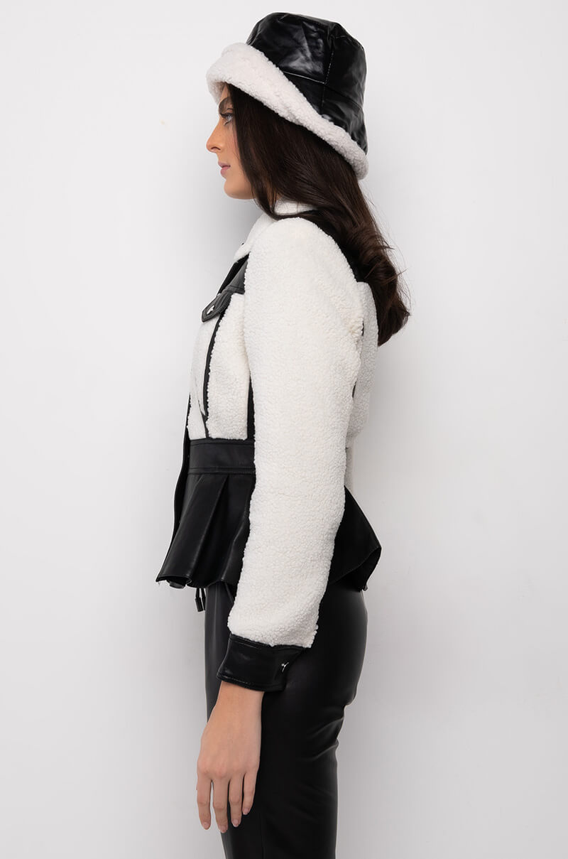 SHERPA MOTO TRIM PEPLUM JACKET