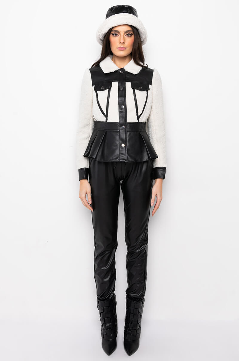 SHERPA MOTO TRIM PEPLUM JACKET
