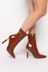 AZALEA WANG SHE'S ON FIRE STILETTO BOOTIE IN CARAMEL