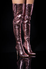 AZALEA WANG THRILLER OVER THE KNEE STILETTO BOOT IN PINK