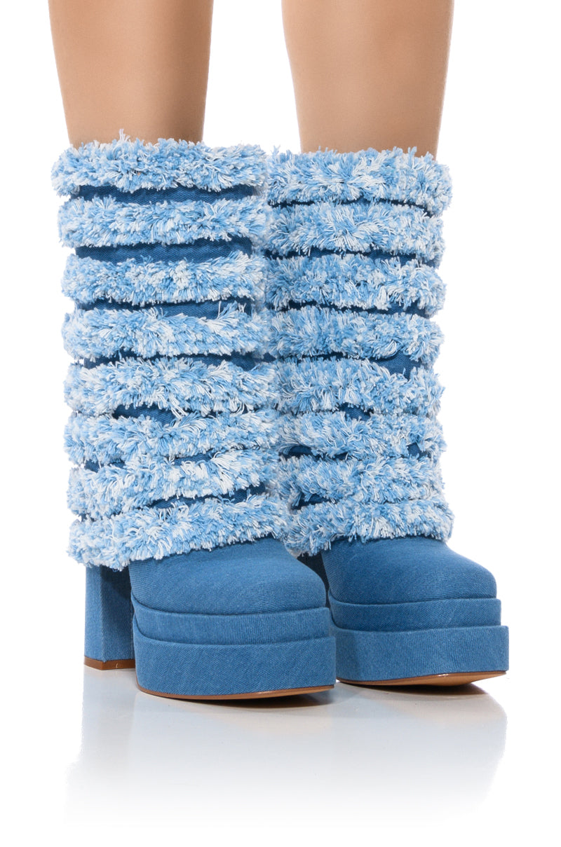 AZALEA WANG SIDSE CHUNKY BOOT IN DENIM