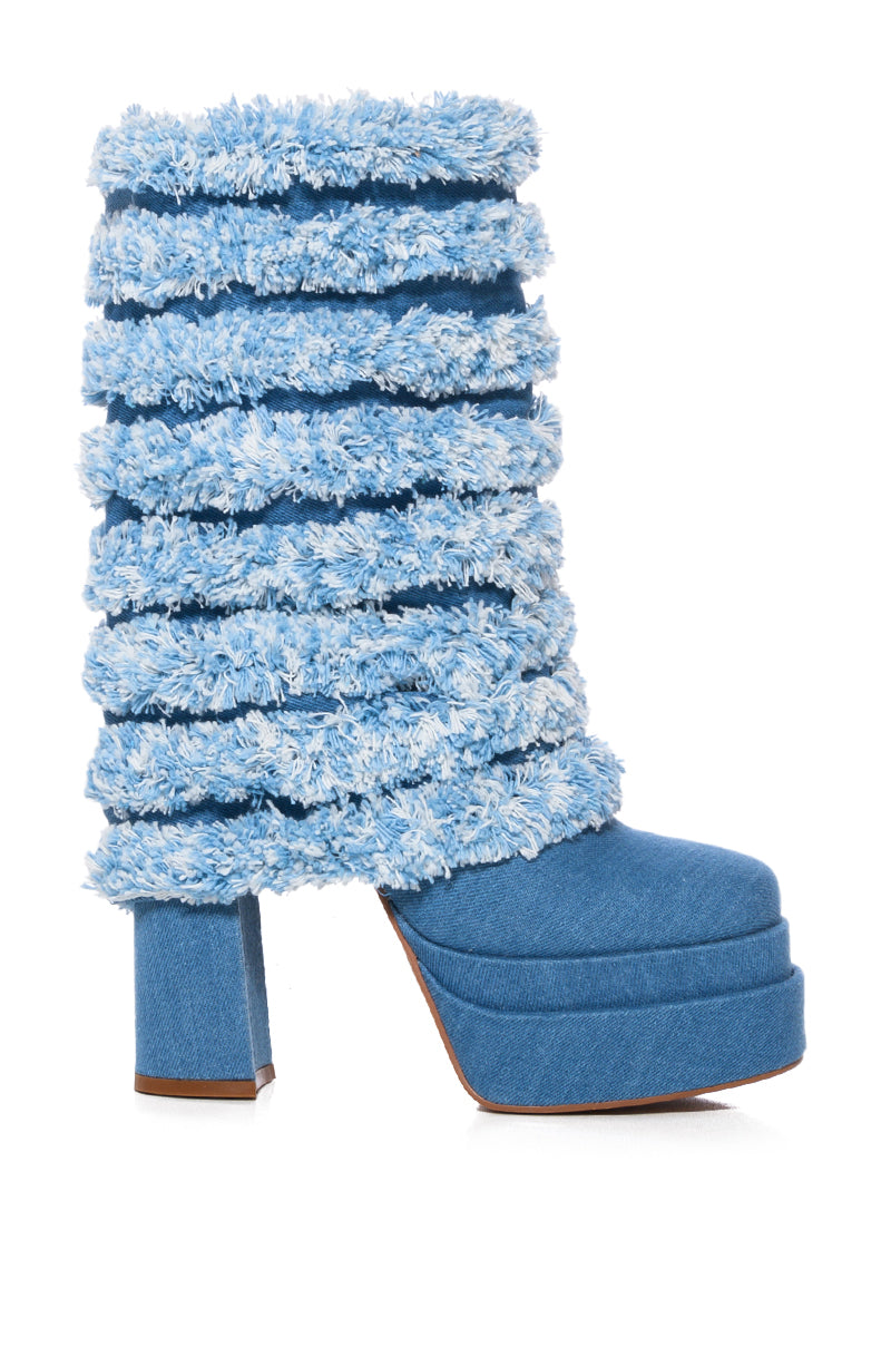 AZALEA WANG SIDSE CHUNKY BOOT IN DENIM