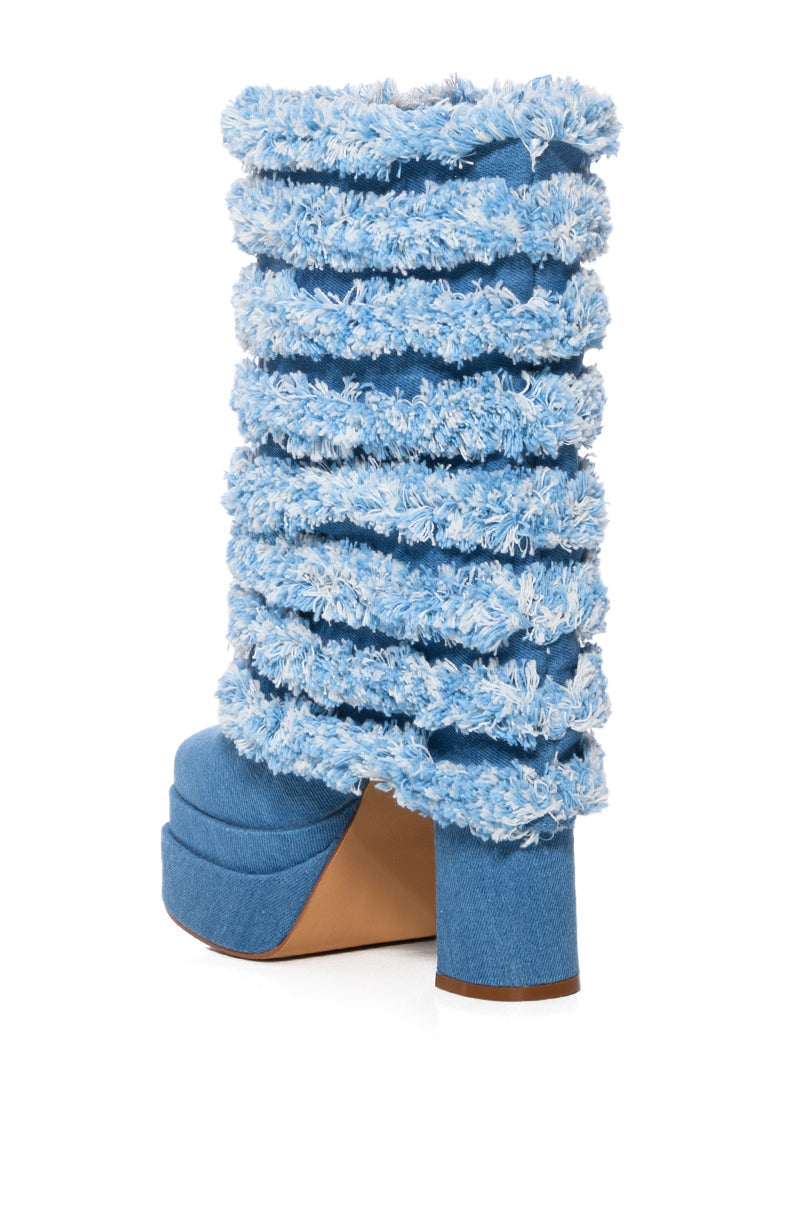 AZALEA WANG SIDSE CHUNKY BOOT IN DENIM