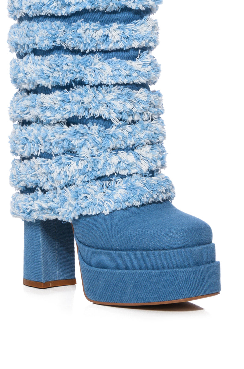AZALEA WANG SIDSE CHUNKY BOOT IN DENIM