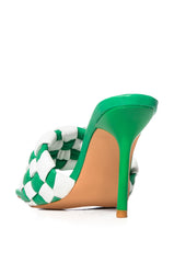 AZALEA WANG SIGRID GREEN AND WHITE CHECKER BOARD STILETTO SANDAL
