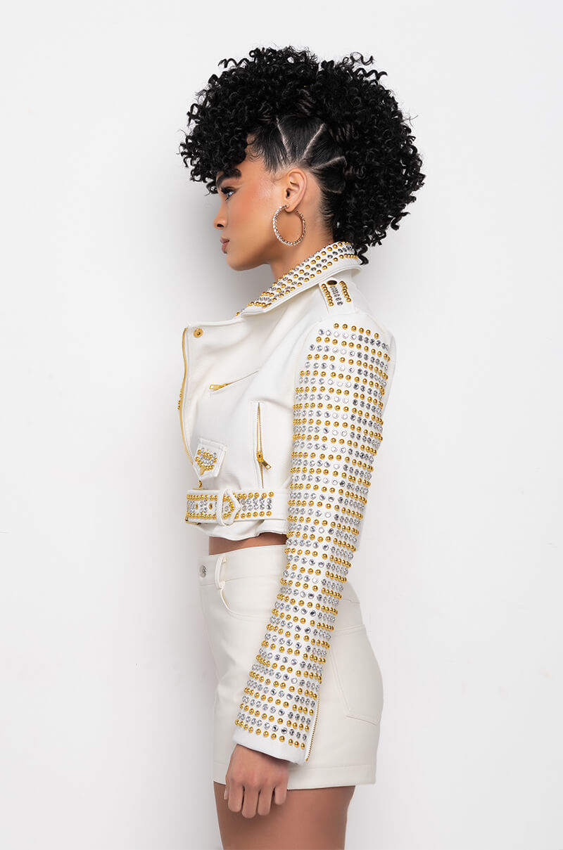 AZALEA WANG GOLDIE MIX METAL MOTO JACKET