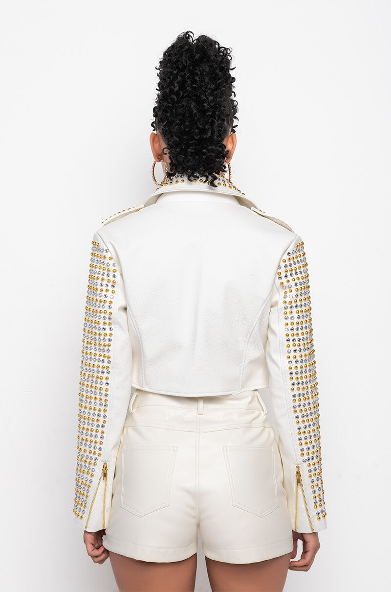 AZALEA WANG GOLDIE MIX METAL MOTO JACKET