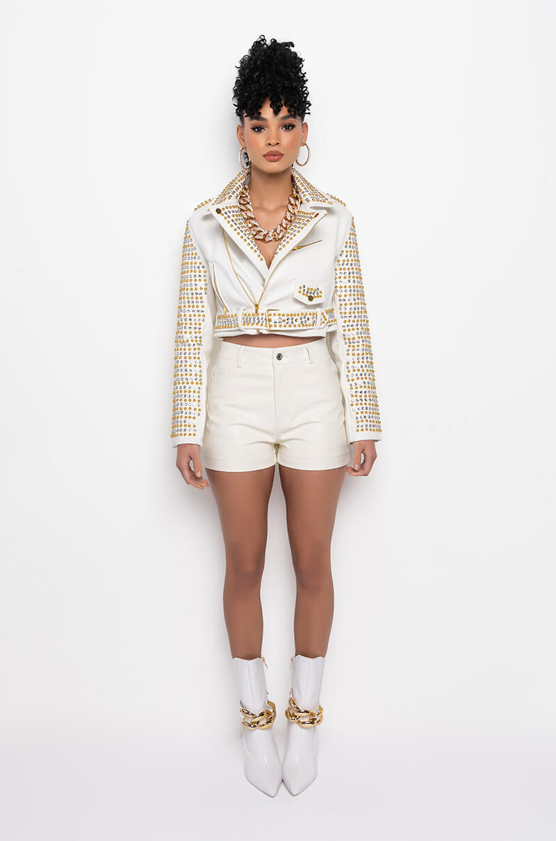 AZALEA WANG GOLDIE MIX METAL MOTO JACKET