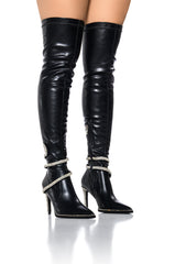 AZALEA WANG MULAN BLACK SNAKE WRAP DETAIL BOOT