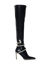 AZALEA WANG MULAN BLACK SNAKE WRAP DETAIL BOOT